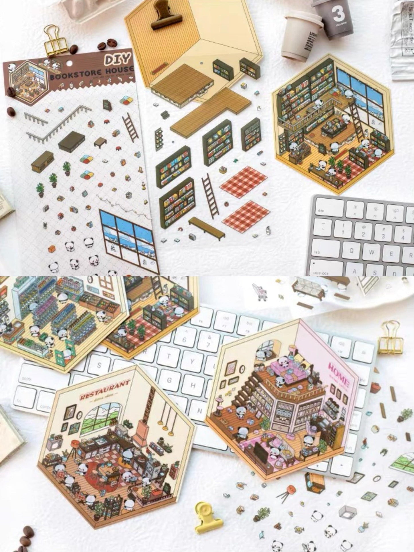 Panda Theme House Bookstore Kitchen Super Shop Stickers Scene - OPICRAFT