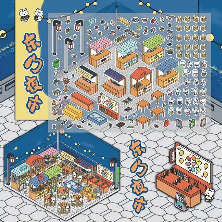 3D Miniature Scene Stickers, Make Claw Machine|Night Market|Bookstore|BurgerShop - OPICRAFT