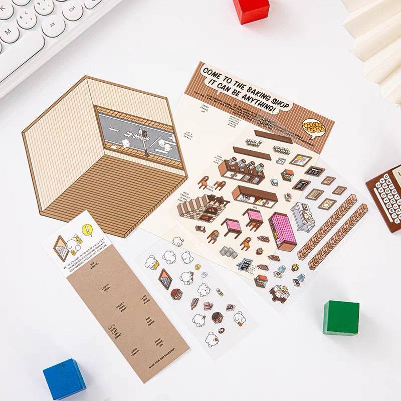 DIY 3D Sticker Scene,Make Your Own Baking Shop|Fresh Market|Bookstore|Laundry - OPICRAFT