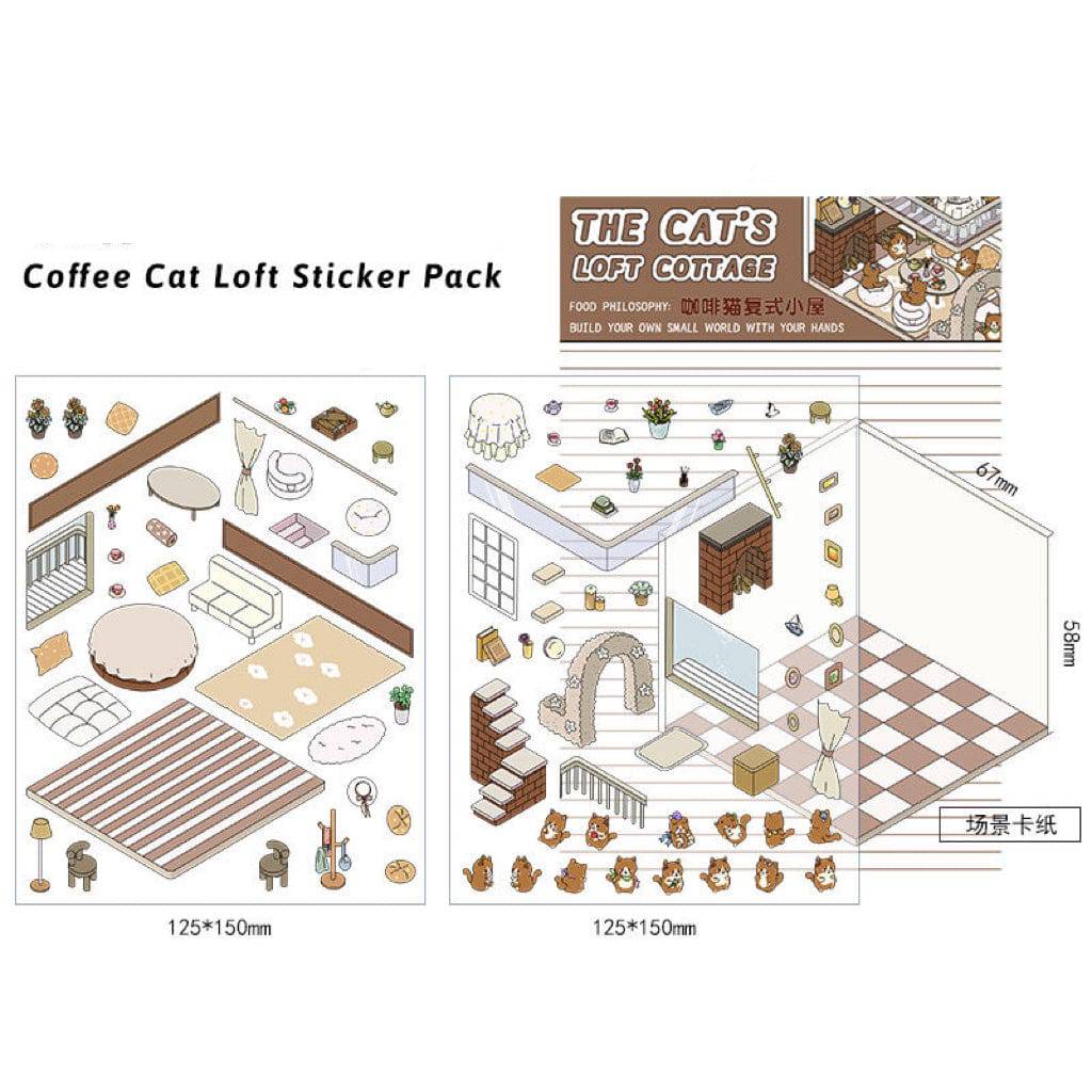 3D Sticker Scene, DIY Pink Hut|Coffee Cat Loft|Penguin Ice Cream|Bunny Store - OPICRAFT