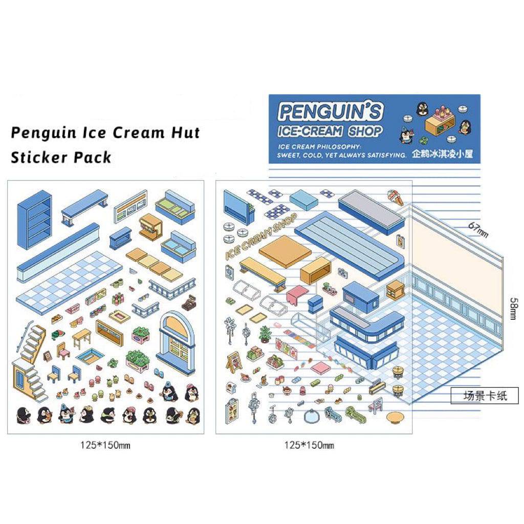 3D Sticker Scene, DIY Pink Hut|Coffee Cat Loft|Penguin Ice Cream|Bunny Store - OPICRAFT