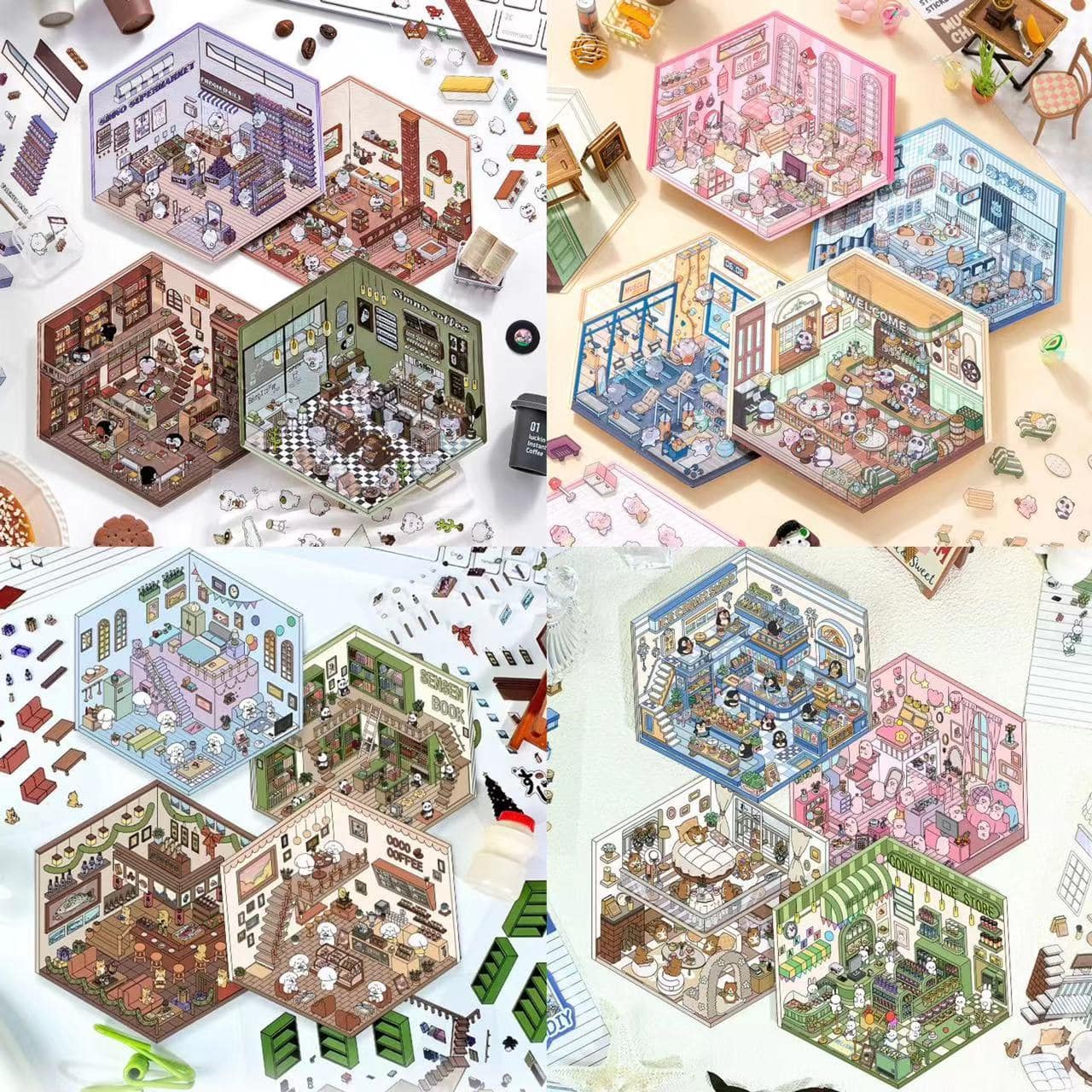 Stickers Scene, Make your Own Apartment|Forest Bookstore|Sushi Bar|Cocoa Cafe - OPICRAFT