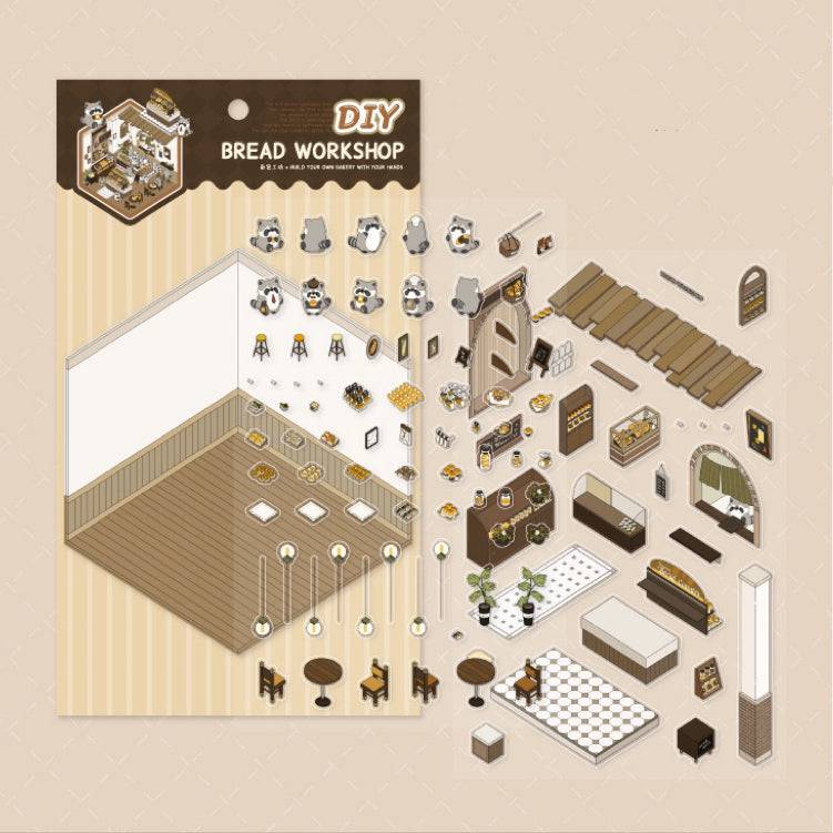 DIY 3D House Sticker Scene, Create Bookstore||Platform Station|Summer Pool|Bread Shop - OPICRAFT