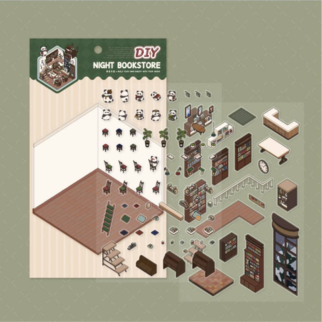 DIY 3D House Sticker Scene, Create Bookstore||Platform Station|Summer Pool|Bread Shop - OPICRAFT