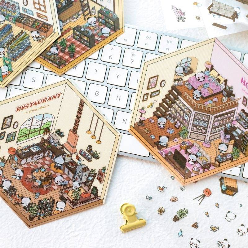 Panda Theme House Bookstore Kitchen Super Shop Stickers Scene - OPICRAFT