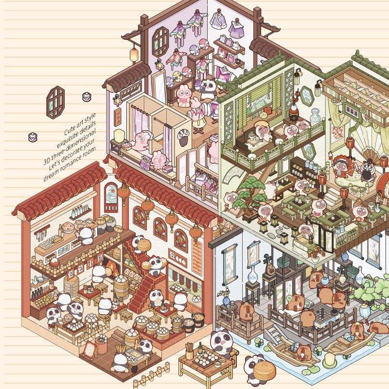 Traditional Chinese Architecture Sticker Scene: Baozi Shop|Dress Shop|Ancient Theater|Treasure - OPICRAFT