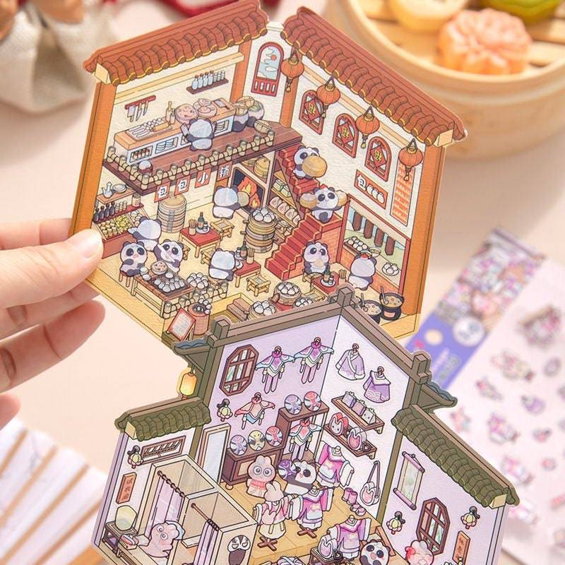 Traditional Chinese Architecture Sticker Scene: Baozi Shop|Dress Shop|Ancient Theater|Treasure - OPICRAFT