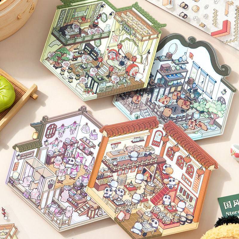 Traditional Chinese Architecture Sticker Scene: Baozi Shop|Dress Shop|Ancient Theater|Treasure - OPICRAFT