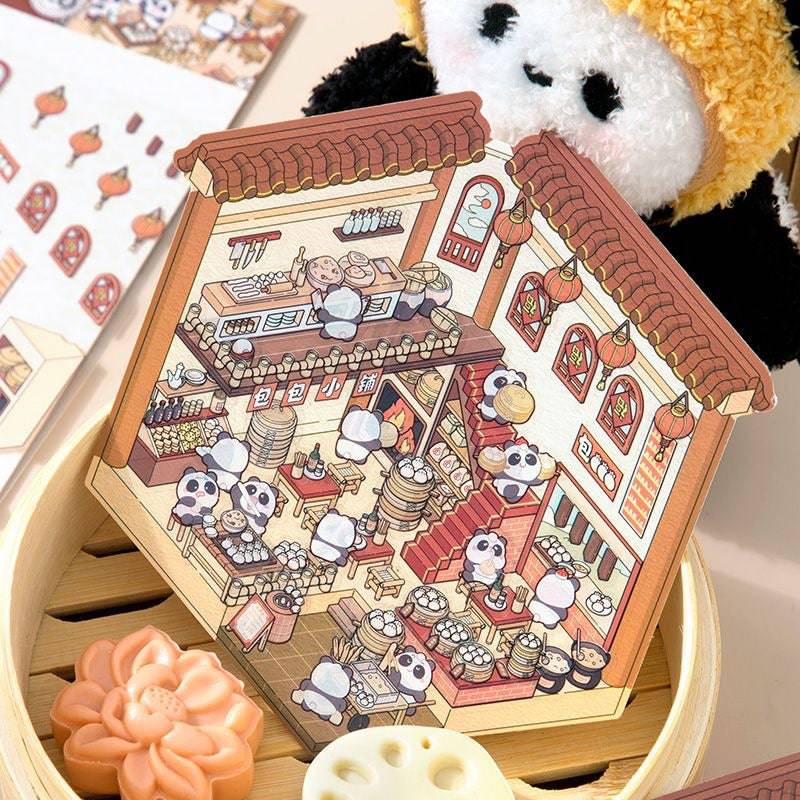 Traditional Chinese Architecture Sticker Scene: Baozi Shop|Dress Shop|Ancient Theater|Treasure - OPICRAFT
