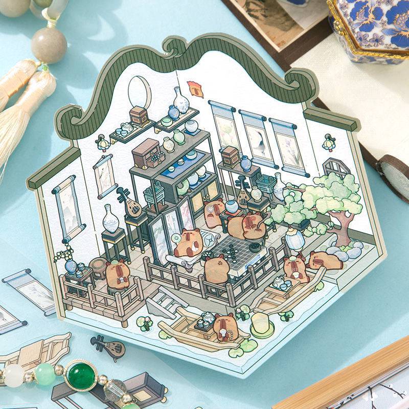 Traditional Chinese Architecture Sticker Scene: Baozi Shop|Dress Shop|Ancient Theater|Treasure - OPICRAFT