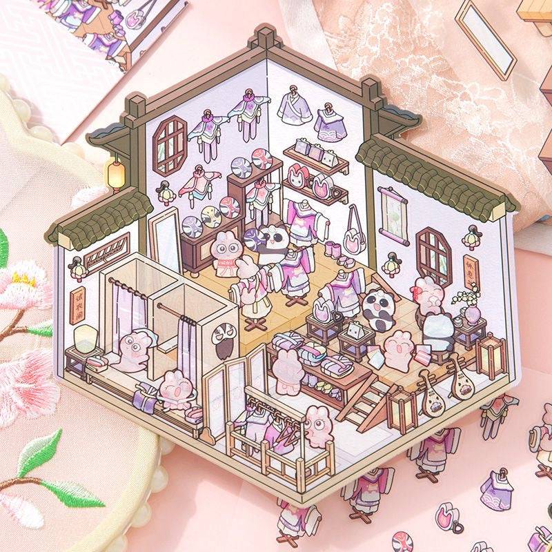 Traditional Chinese Architecture Sticker Scene: Baozi Shop|Dress Shop|Ancient Theater|Treasure - OPICRAFT