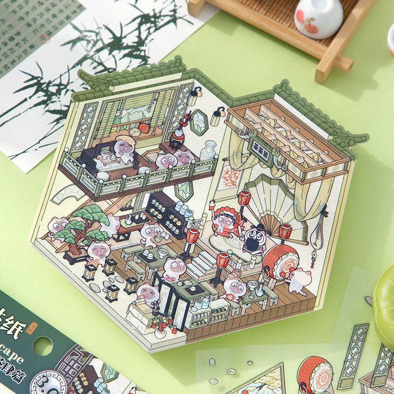 Traditional Chinese Architecture Sticker Scene: Baozi Shop|Dress Shop|Ancient Theater|Treasure - OPICRAFT