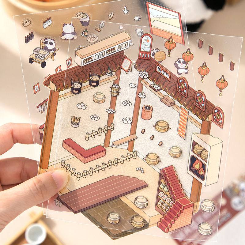 Traditional Chinese Architecture Sticker Scene: Baozi Shop|Dress Shop|Ancient Theater|Treasure - OPICRAFT