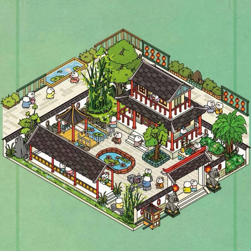 Ancient Chinese Architecture 3D Sticker Scenes, Build Chinese Garden Ancient Market - OPICRAFT