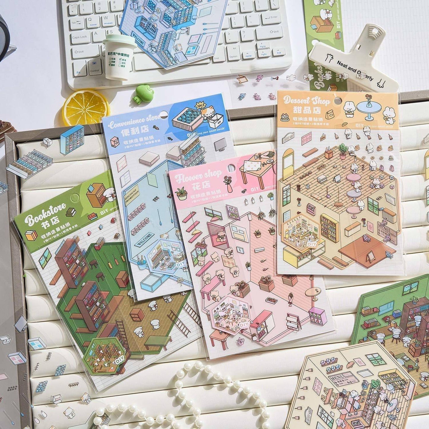 DIY Miniature Sticker Scene,Flower Shop|Bookstore|Dessert Shop|Convenience Store - OPICRAFT
