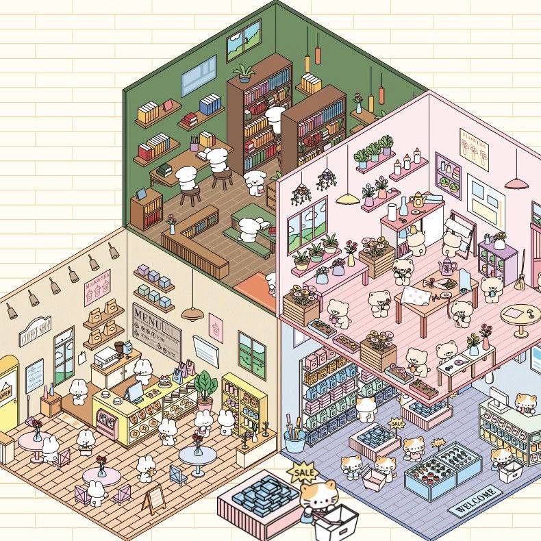 DIY Miniature Sticker Scene,Flower Shop|Bookstore|Dessert Shop|Convenience Store - OPICRAFT