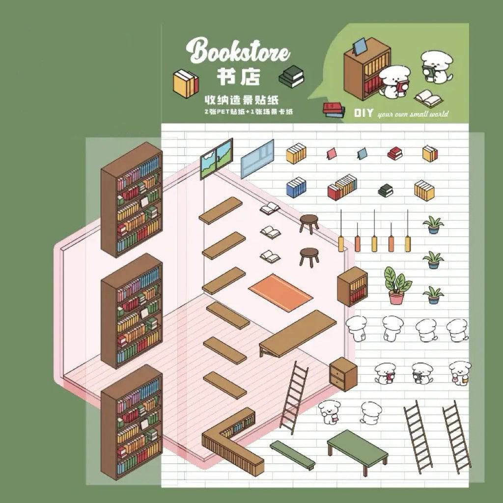 DIY Miniature Sticker Scene,Flower Shop|Bookstore|Dessert Shop|Convenience Store - OPICRAFT