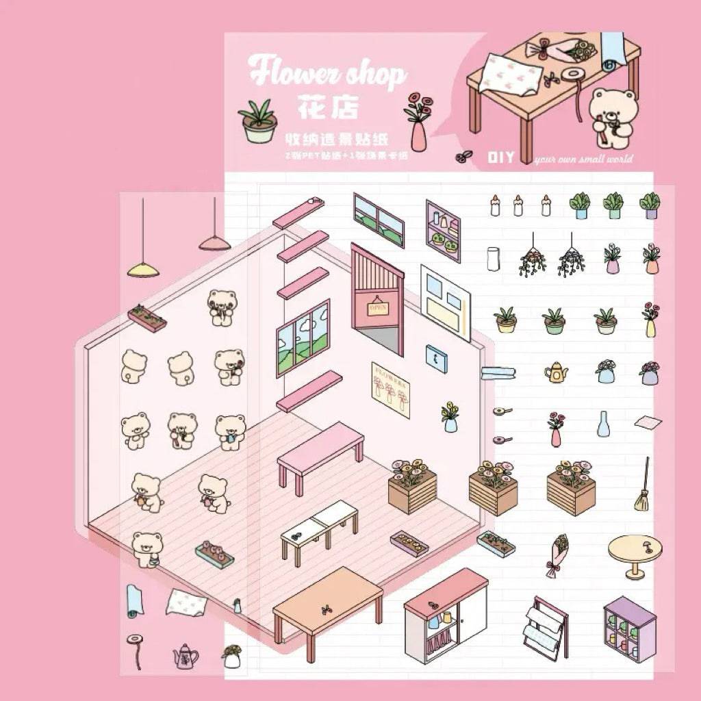 DIY Miniature Sticker Scene,Flower Shop|Bookstore|Dessert Shop|Convenience Store - OPICRAFT