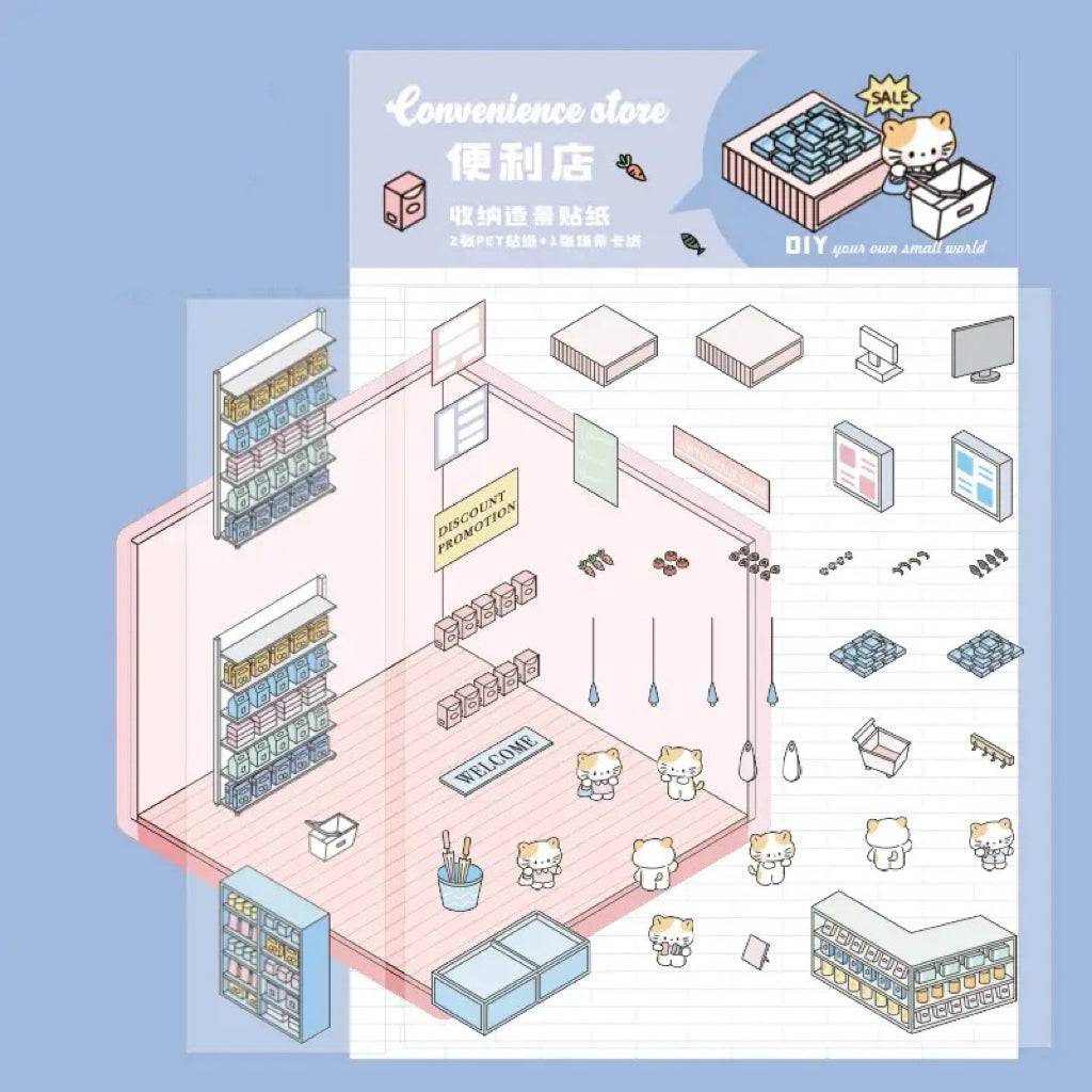 DIY Miniature Sticker Scene,Flower Shop|Bookstore|Dessert Shop|Convenience Store - OPICRAFT