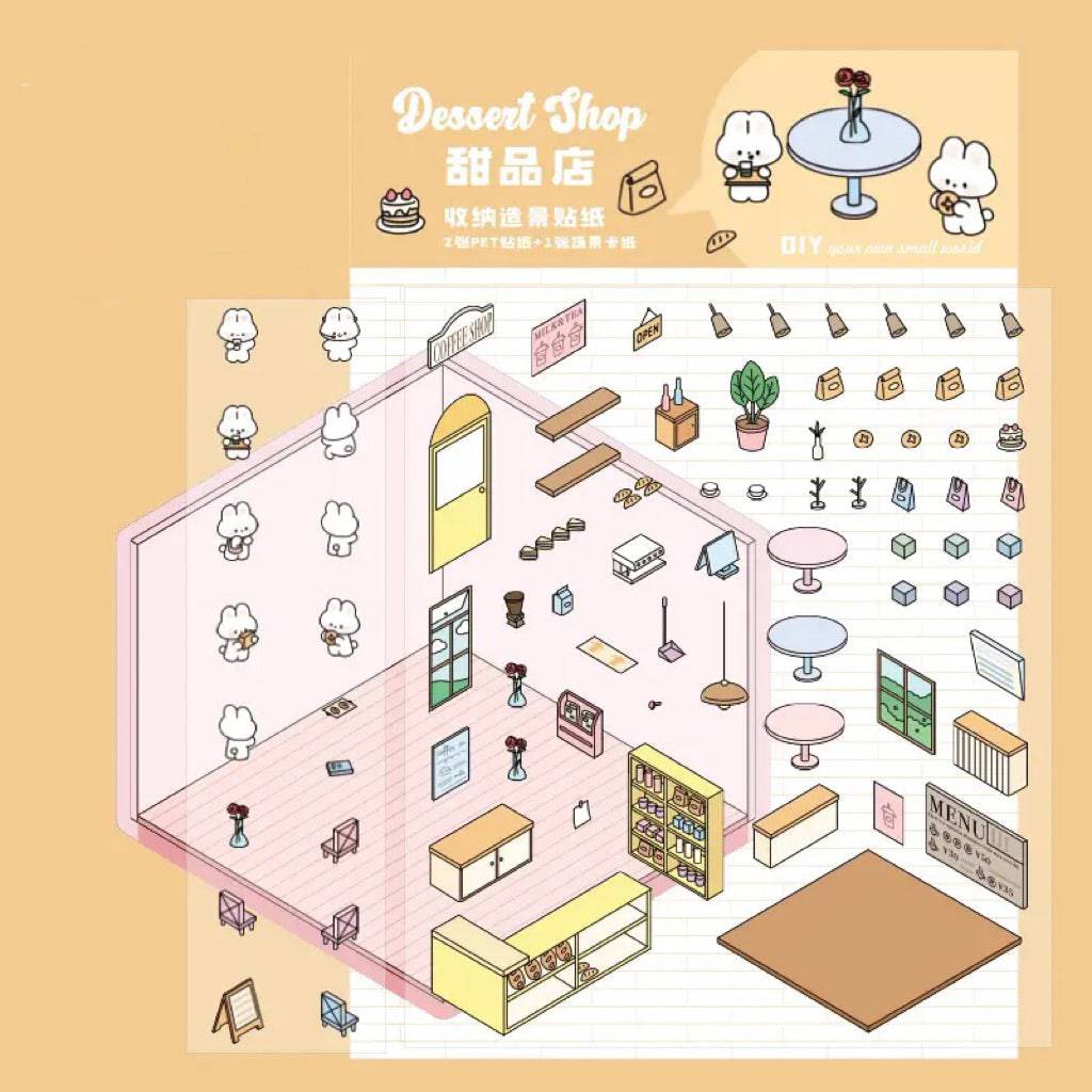 DIY Miniature Sticker Scene,Flower Shop|Bookstore|Dessert Shop|Convenience Store - OPICRAFT