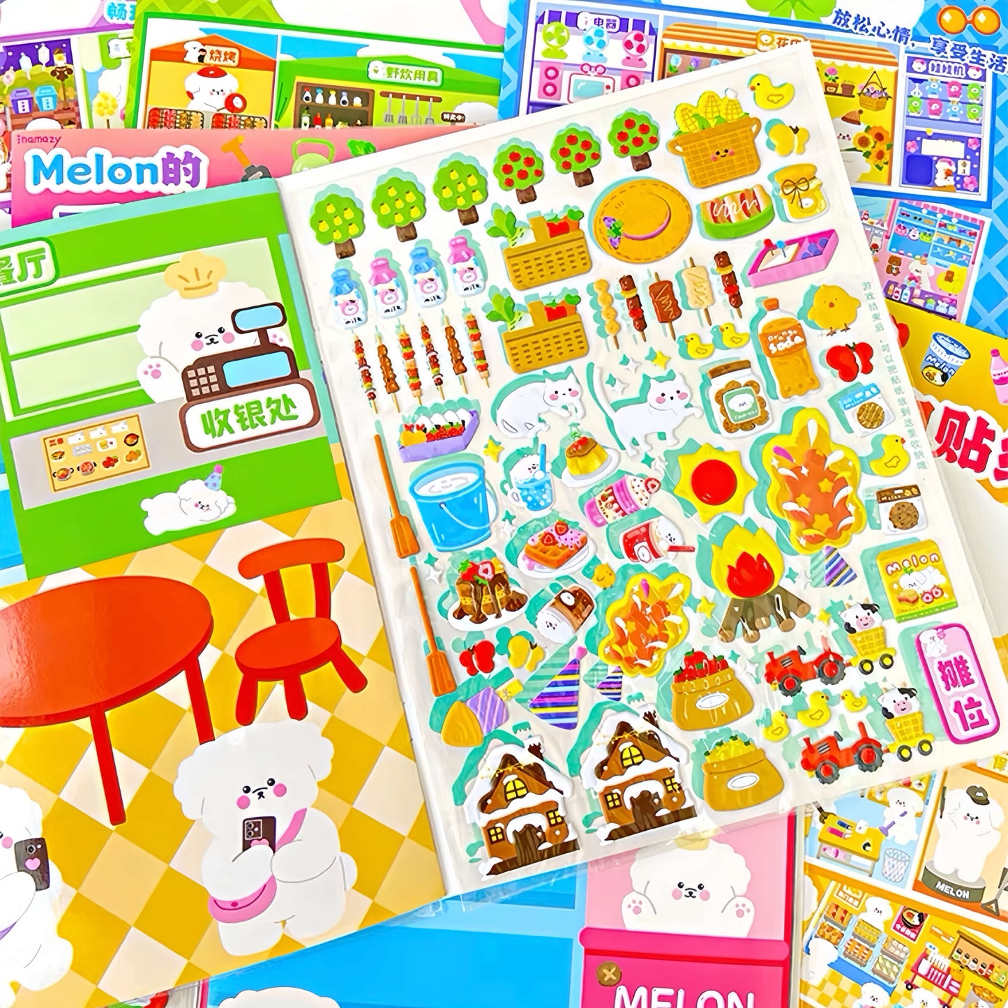 Puffy Sticker Activity Books Set: Shopping|Camping|Food|Entertainment - OPICRAFT