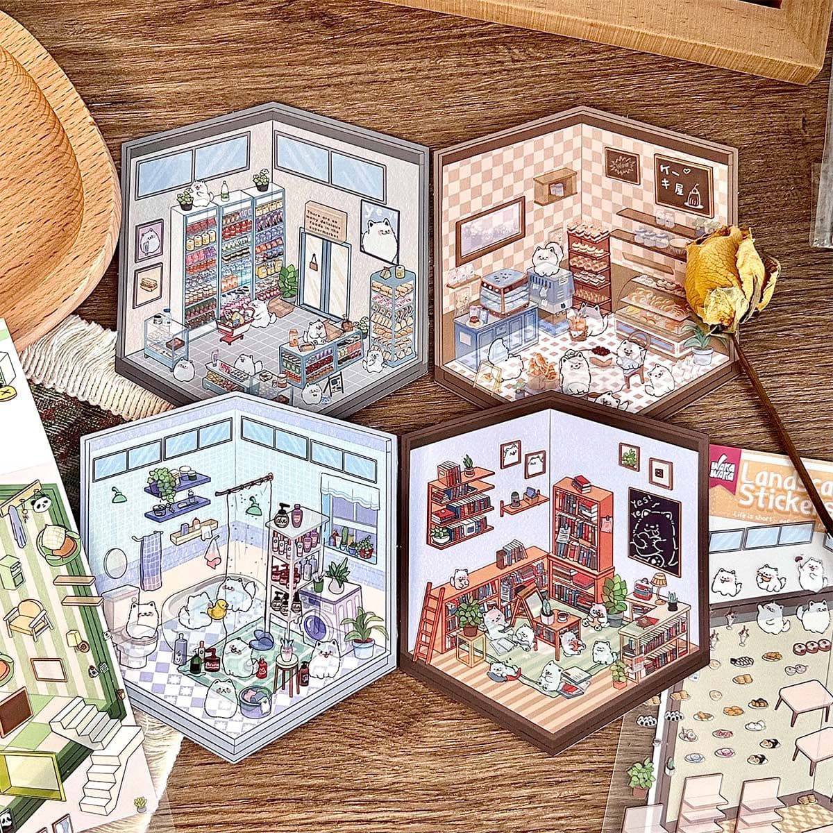 Sticker Play Scenes, Make A Grocery Store|Library|Buffet|Bakery|Bathroom|Panda Room - OPICRAFT