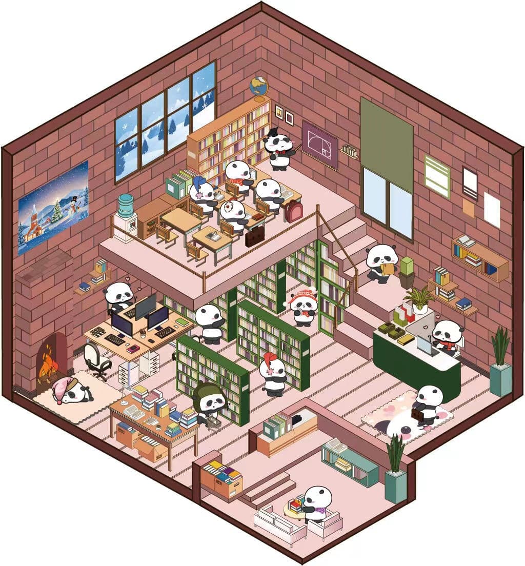 Cute Panda Sticker Scene, Panda Music Festival|Bookstore|Dessert Shop|Supermarket - OPICRAFT