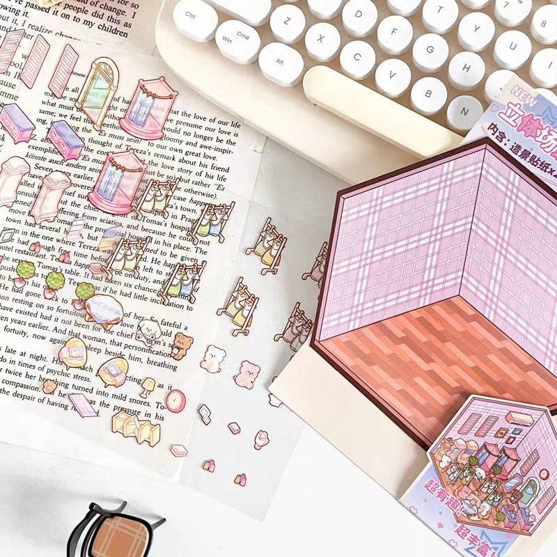 3D Puppy House Clothing Shop Dessert Shop Bookstore Sticker Scenes - OPICRAFT