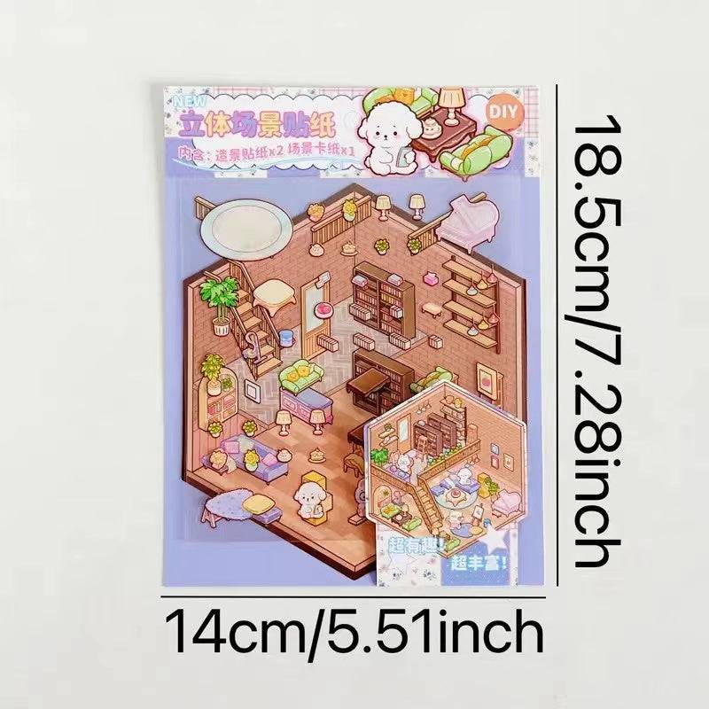 3D Puppy House Clothing Shop Dessert Shop Bookstore Sticker Scenes - OPICRAFT