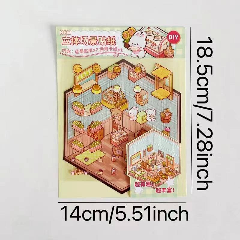 3D Puppy House Clothing Shop Dessert Shop Bookstore Sticker Scenes - OPICRAFT