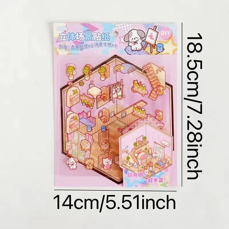 3D Puppy House Clothing Shop Dessert Shop Bookstore Sticker Scenes - OPICRAFT