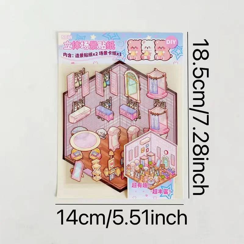 3D Puppy House Clothing Shop Dessert Shop Bookstore Sticker Scenes - OPICRAFT