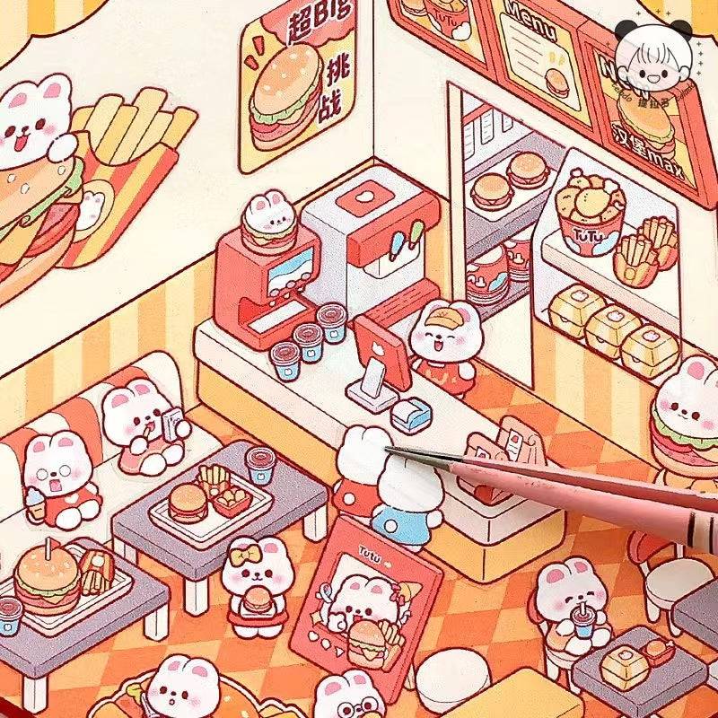 Stickers Scene, Make Cute Rabbit Dessert Shop|Rabbit Market|Bookstore|Burger Shop - OPICRAFT