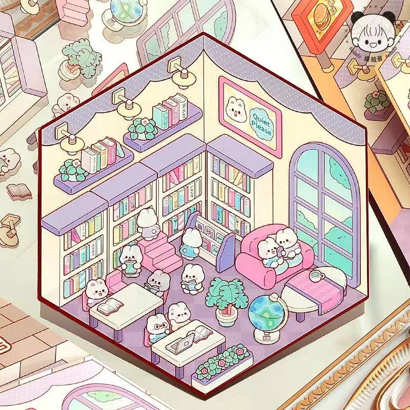 Stickers Scene, Make Cute Rabbit Dessert Shop|Rabbit Market|Bookstore|Burger Shop - OPICRAFT