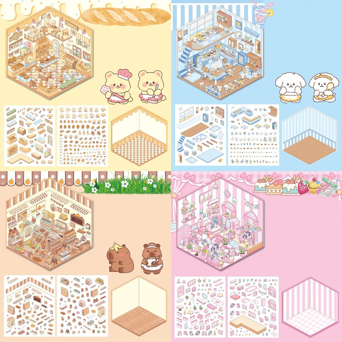 Pink Pony House Bear Bakery Puppy Restaurant Capybara Supermarket Sticker Scene - OPICRAFT