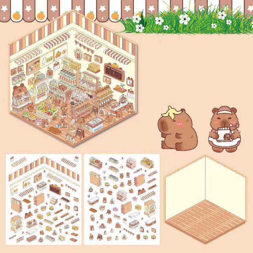 Pink Pony House Bear Bakery Puppy Restaurant Capybara Supermarket Sticker Scene - OPICRAFT