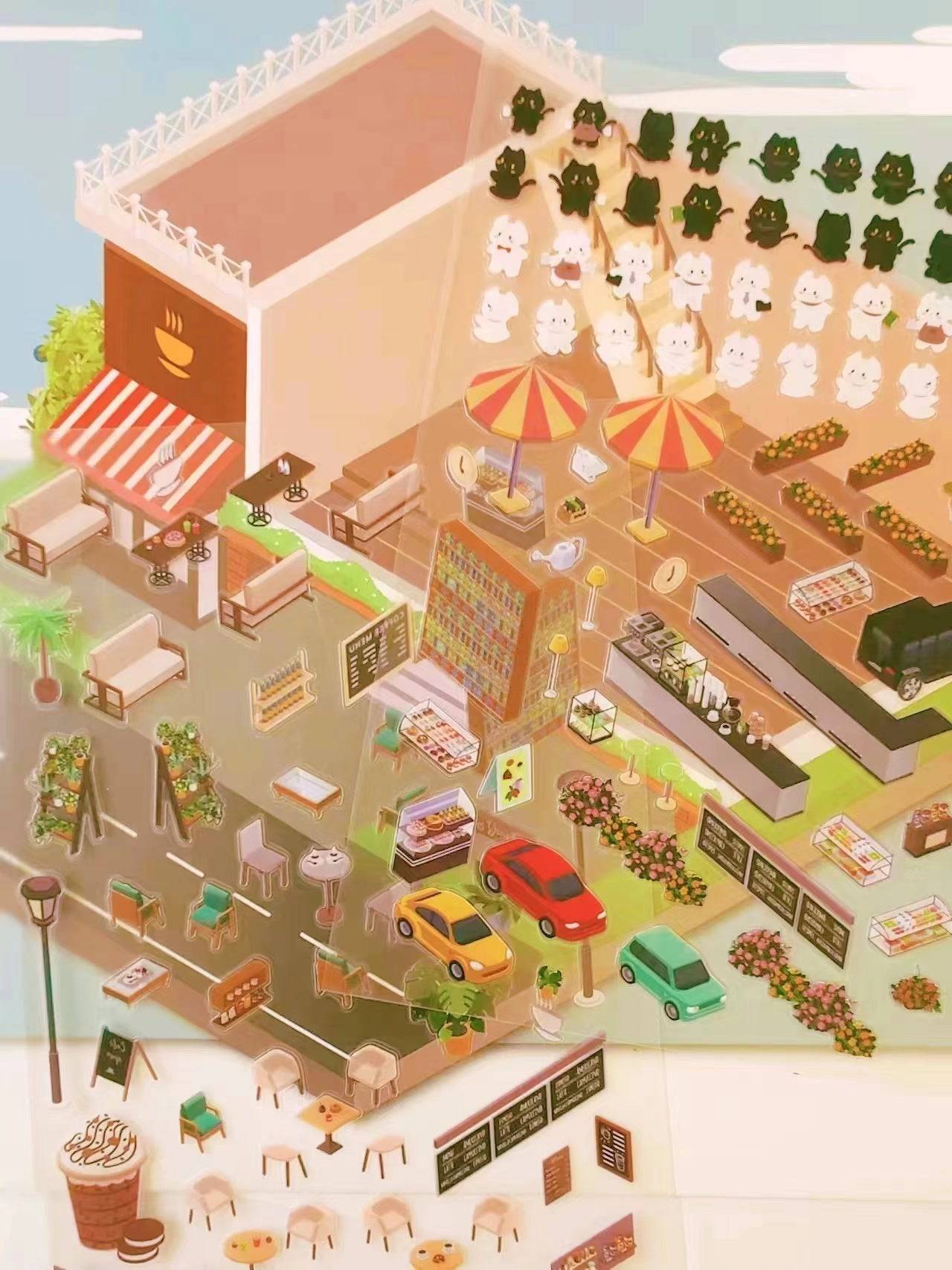 Miniature Sticker Scenes! DIY 3D Coffee Shop|Happy Farming|Dream House - OPICRAFT