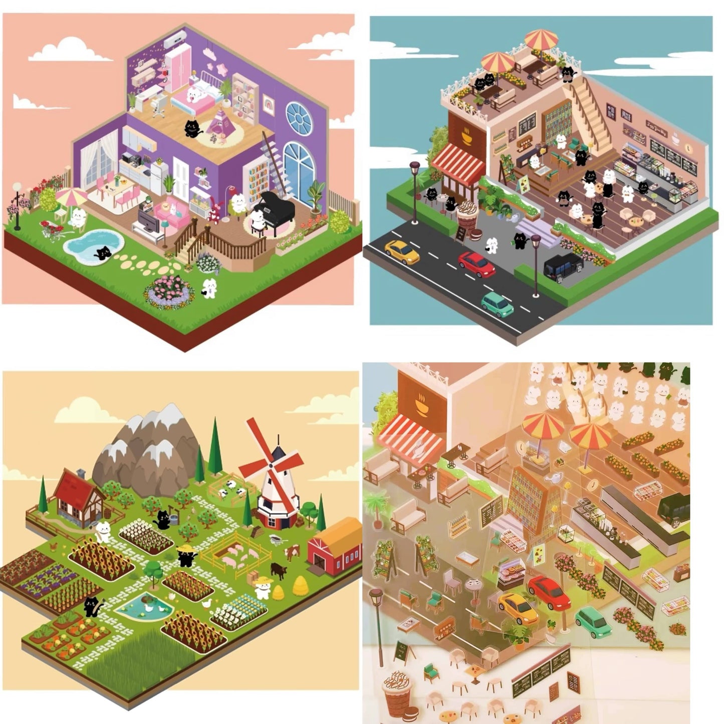 Miniature Sticker Scenes! DIY 3D Coffee Shop|Happy Farming|Dream House - OPICRAFT