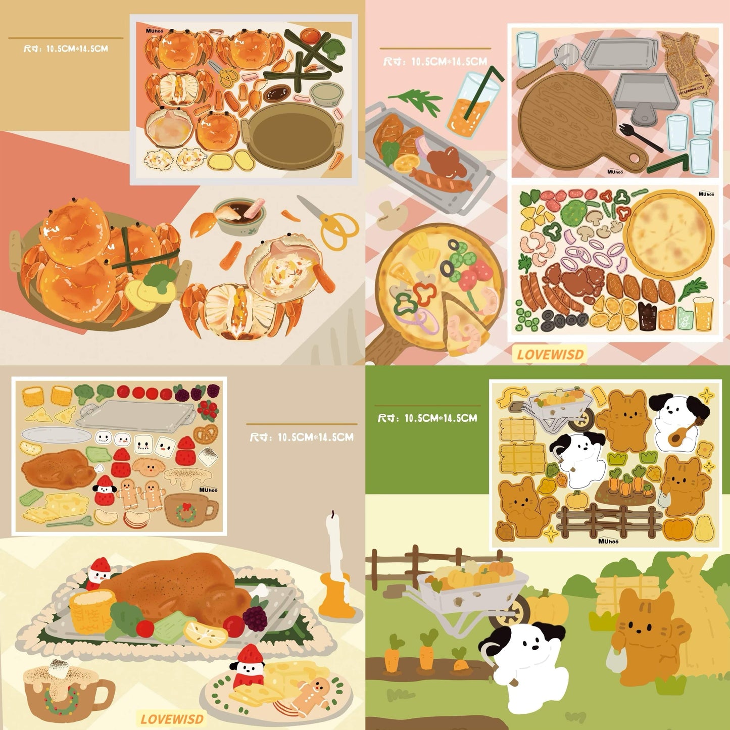 Make A Pizza Christmas Turkey Hairy Crab Happy Farm Food Sticker Scene - OPICRAFT