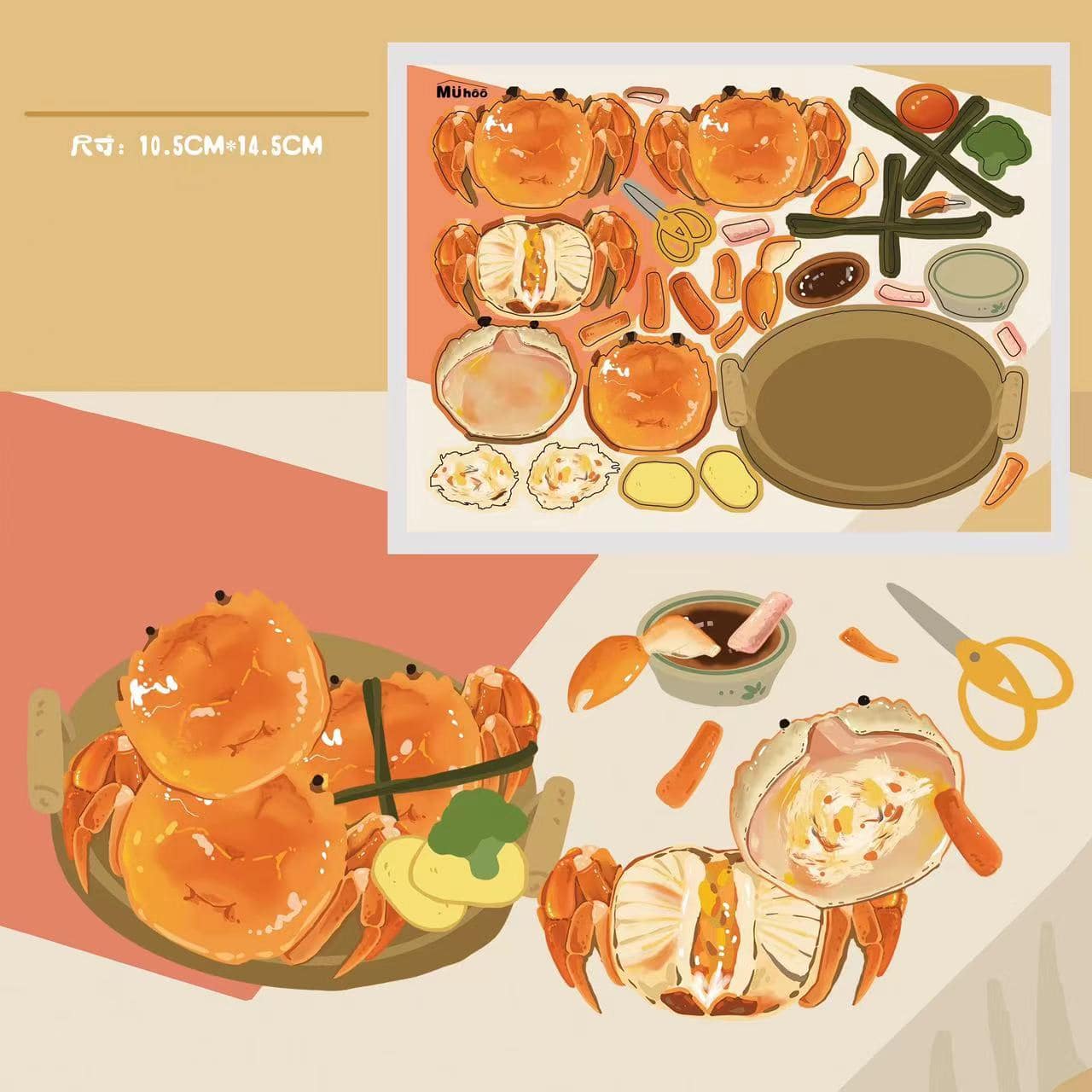 Make A Pizza Christmas Turkey Hairy Crab Happy Farm Food Sticker Scene - OPICRAFT