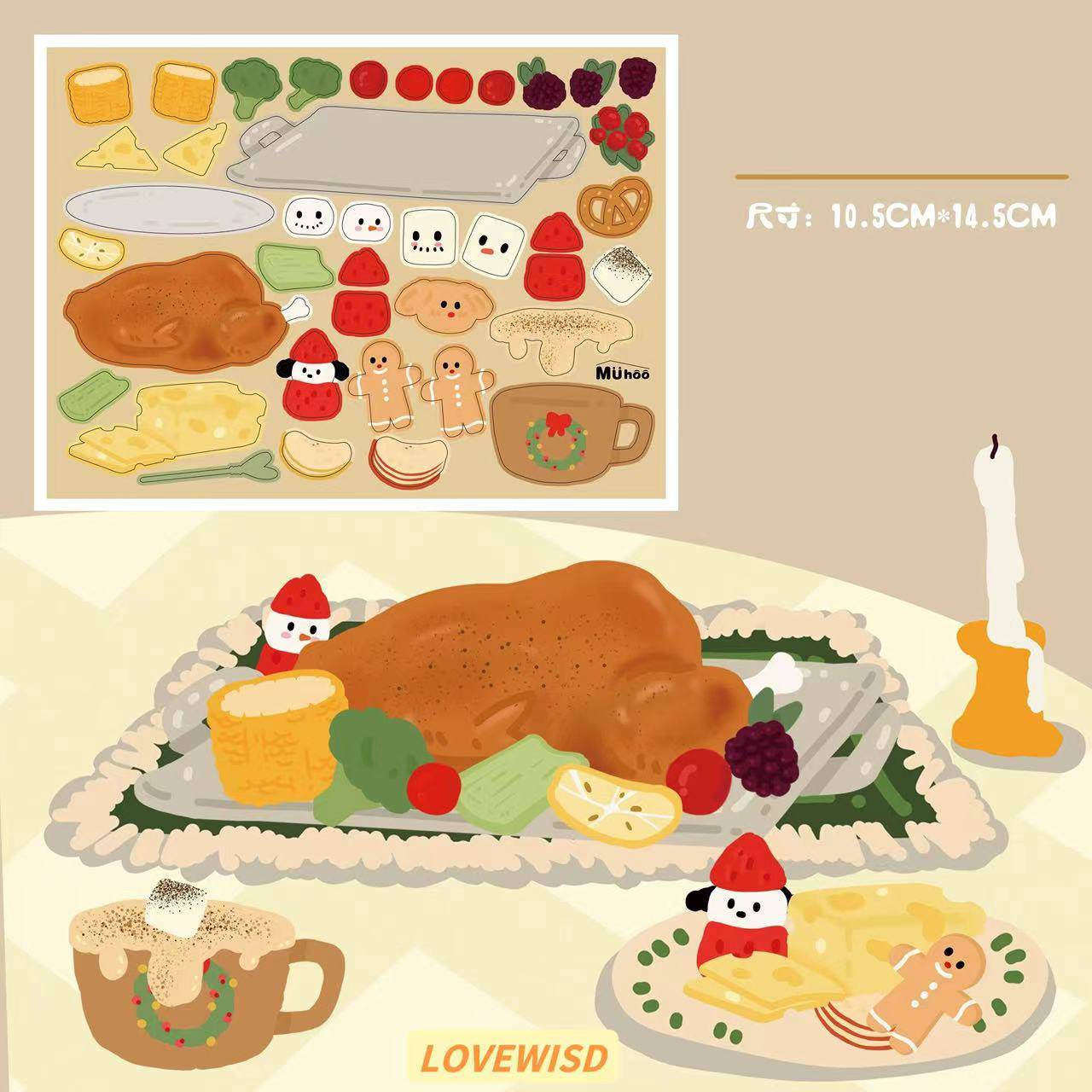 Make A Pizza Christmas Turkey Hairy Crab Happy Farm Food Sticker Scene - OPICRAFT