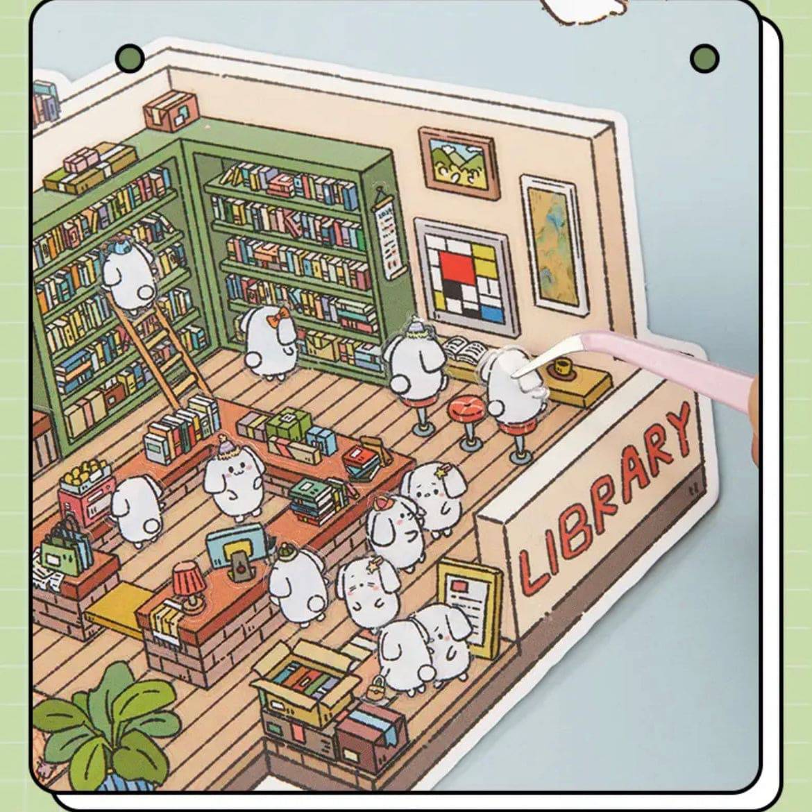 Puppy Sticker Scenes! Create your Own Four Puppy Library|Cinema|Resort|Market - OPICRAFT