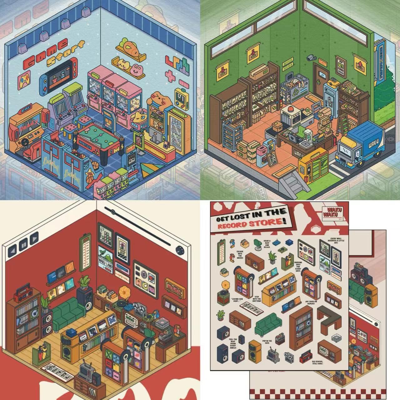 DIY 3D Scene Stickers: Make A Record Shop|Game Store|Parcel Hub - OPICRAFT