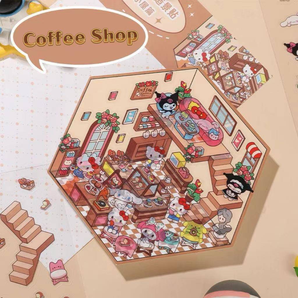 Cartoon 3D Scene Sticker: Make Your Own Kawaii Sweet Home|Coffee Shop|Cake Shop - OPICRAFT