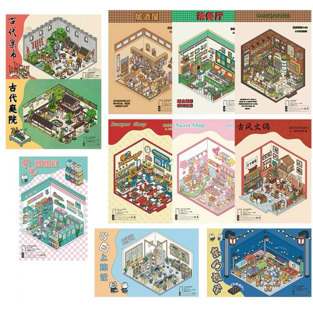 Shop Sticker Scenes! Create DIY Bookstore|Izakaya|Sweet Cake|Burger Shop|Hotpot Restaurant - OPICRAFT