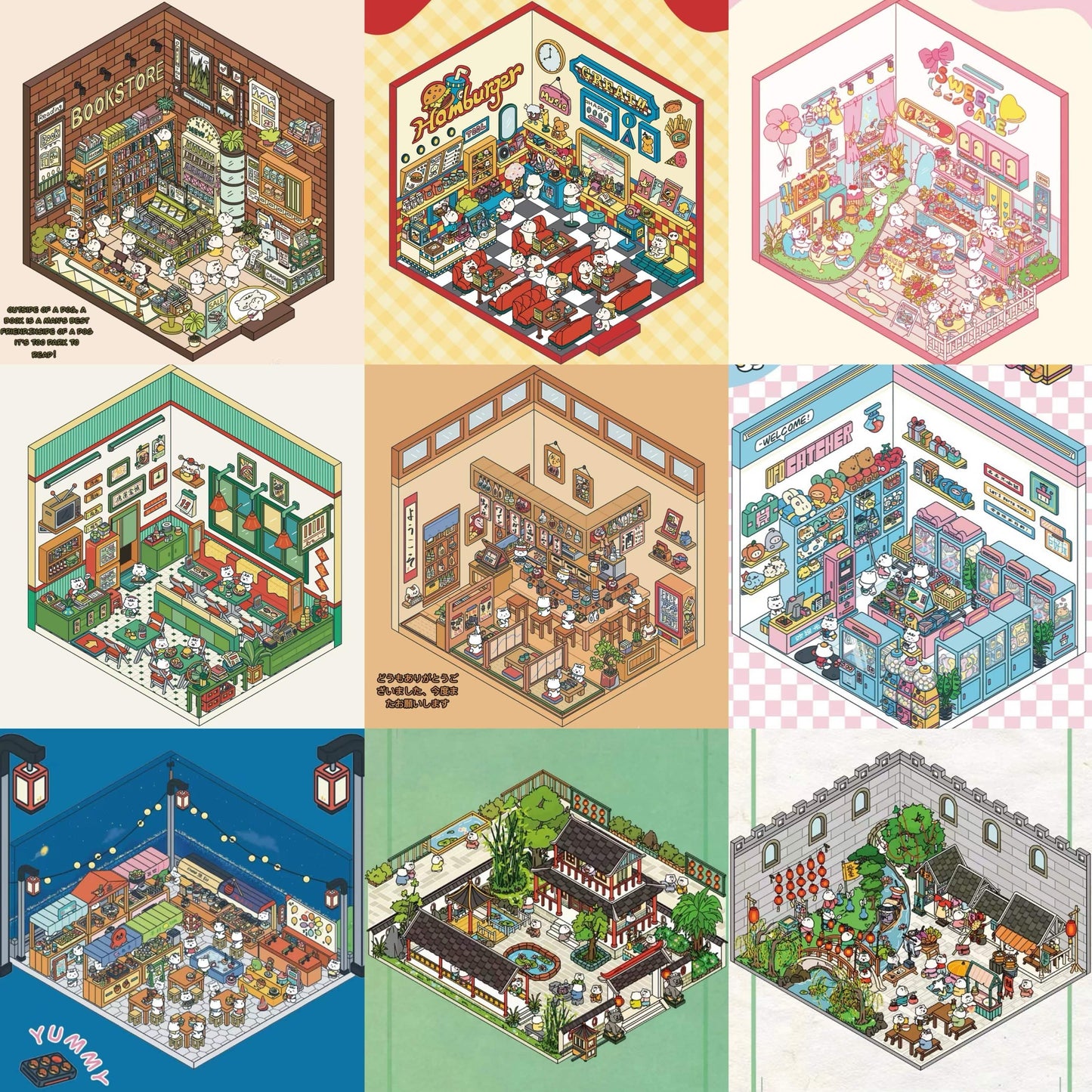 Shop Sticker Scenes! Create DIY Bookstore|Izakaya|Sweet Cake|Burger Shop|Hotpot Restaurant - OPICRAFT