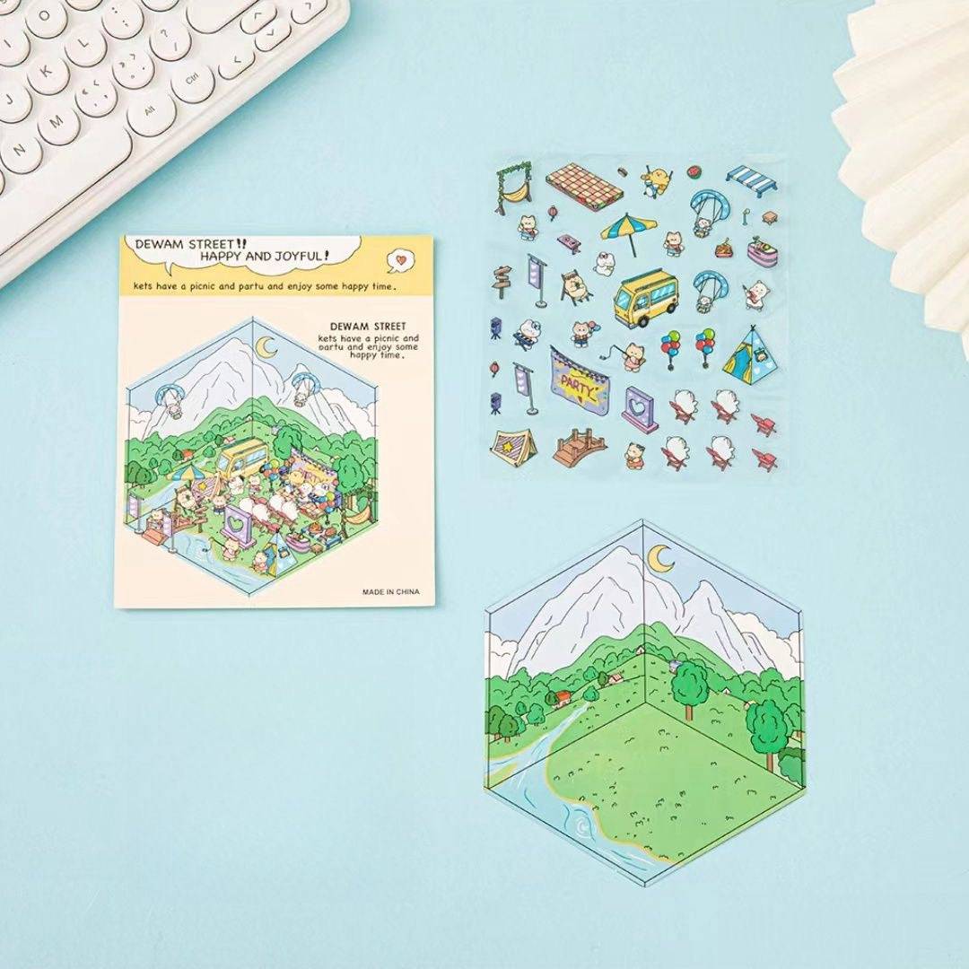 Sticker Scene: DIY Picnic|Magical Library|Spring Party|Beach|Amusement Park|Record Store - OPICRAFT