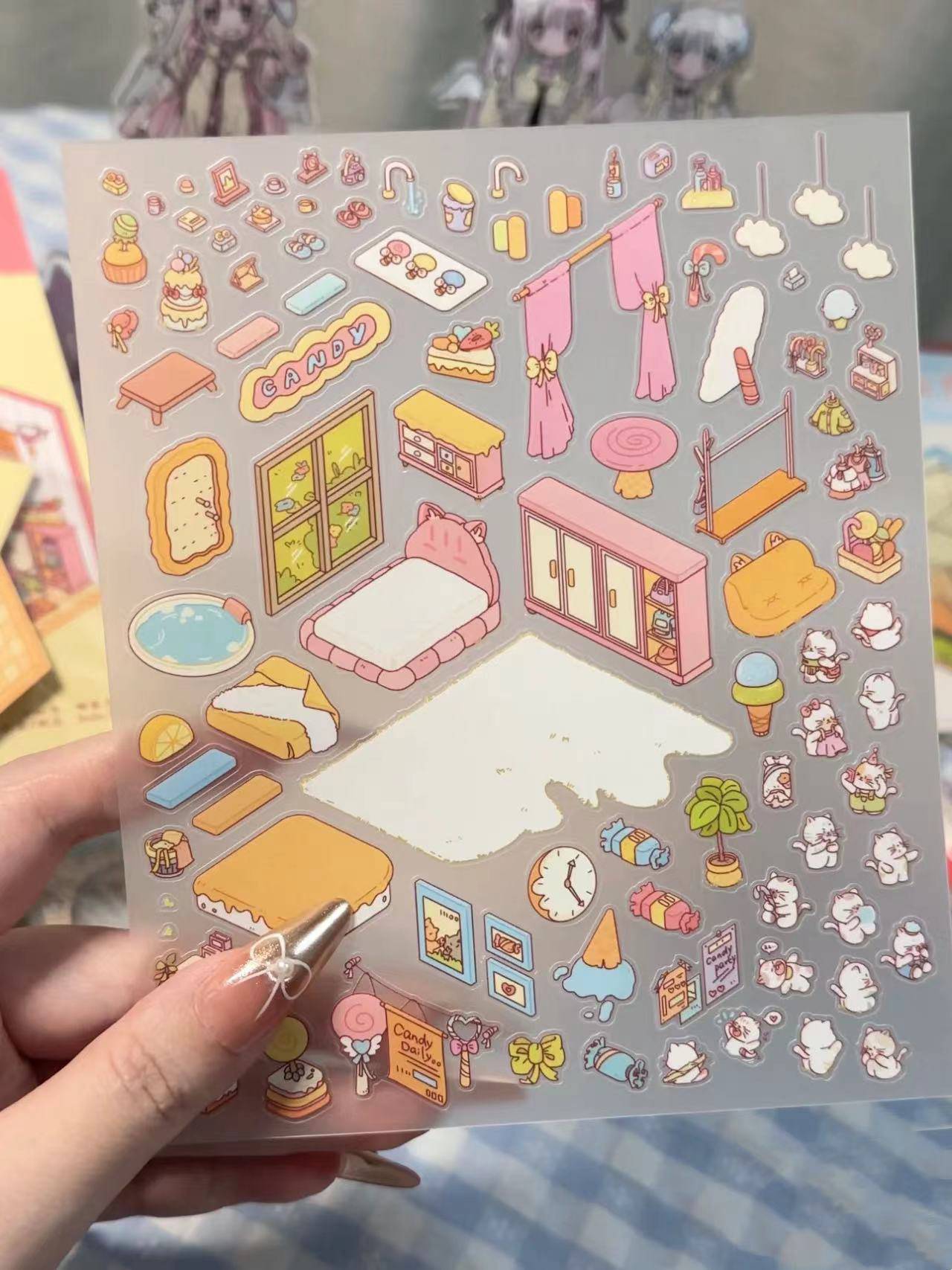 3D Sticker Scene,Make a Sunshine Greenhouse|Coffee Shop|Candy House|Clothing Shop - OPICRAFT