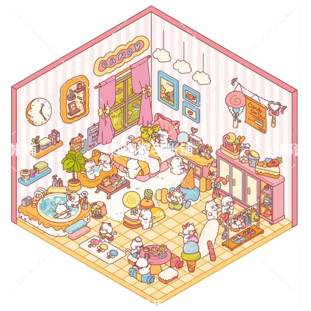 3D Sticker Scene,Make a Sunshine Greenhouse|Coffee Shop|Candy House|Clothing Shop - OPICRAFT
