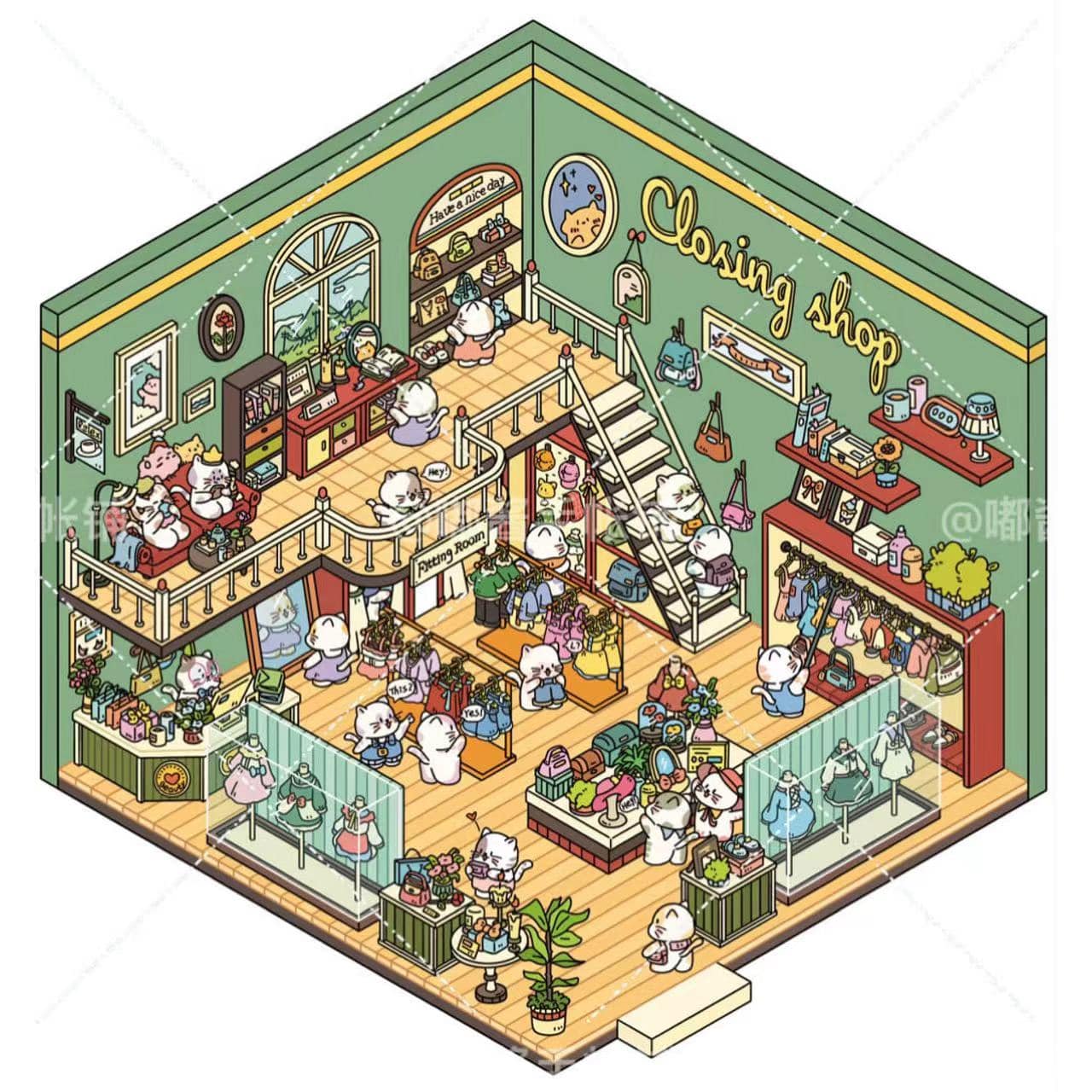 3D Sticker Scene,Make a Sunshine Greenhouse|Coffee Shop|Candy House|Clothing Shop - OPICRAFT